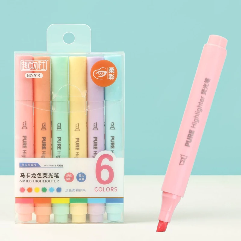 Pastel Highlighter Set Double Ended - 6 sztuk/zestaw pastelowy kolor Macaron zakreślacz